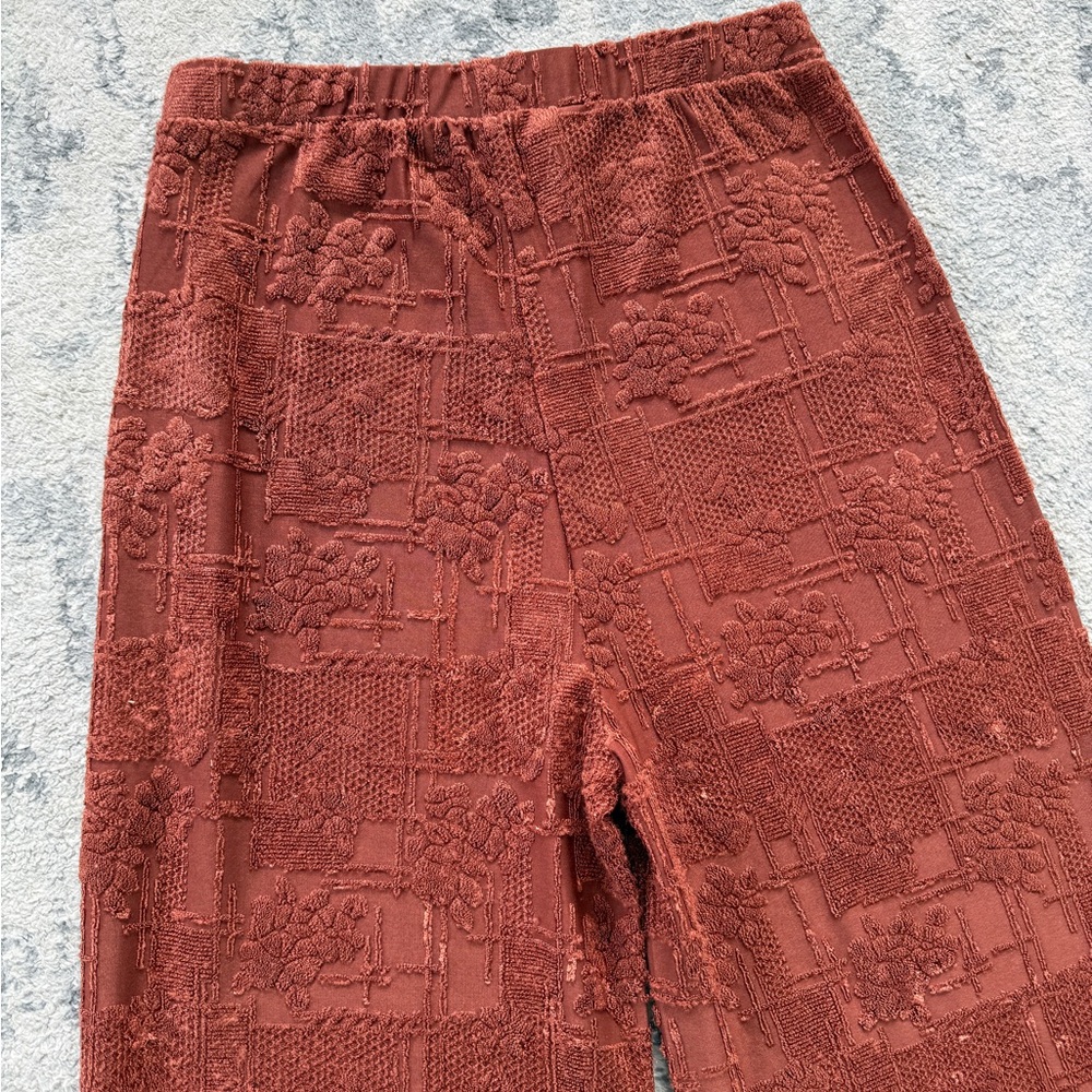 ZARA Women’s Rust Textured Jacquard Wide-Leg Pants Boho Floral Lounge Trousers M - Picture 7 of 12